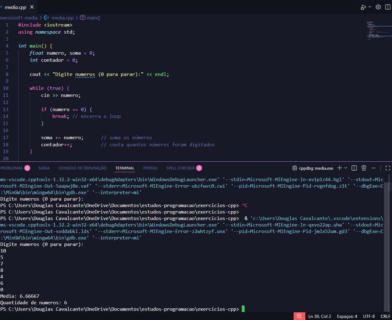 Exercício média em C++