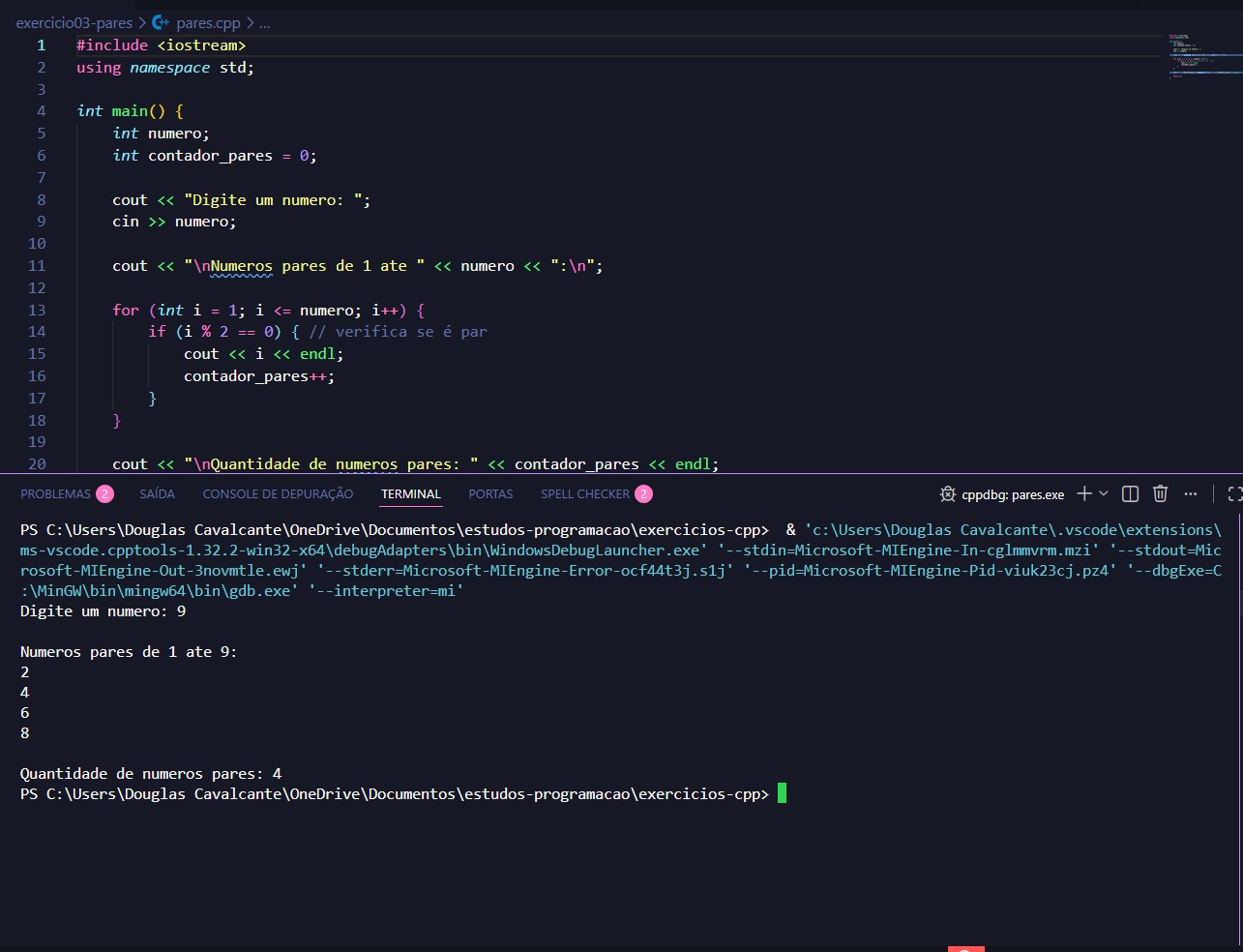 Exercício pares em C++