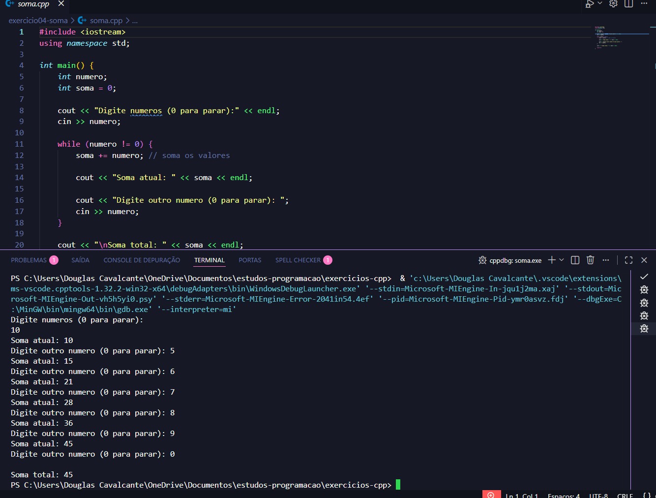 Exercício soma em C++